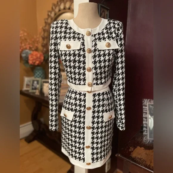 Houndstooth Knitted Skirt Set